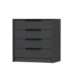 Commode moderne 4 tiroirs grise, façade rainurée BYRON