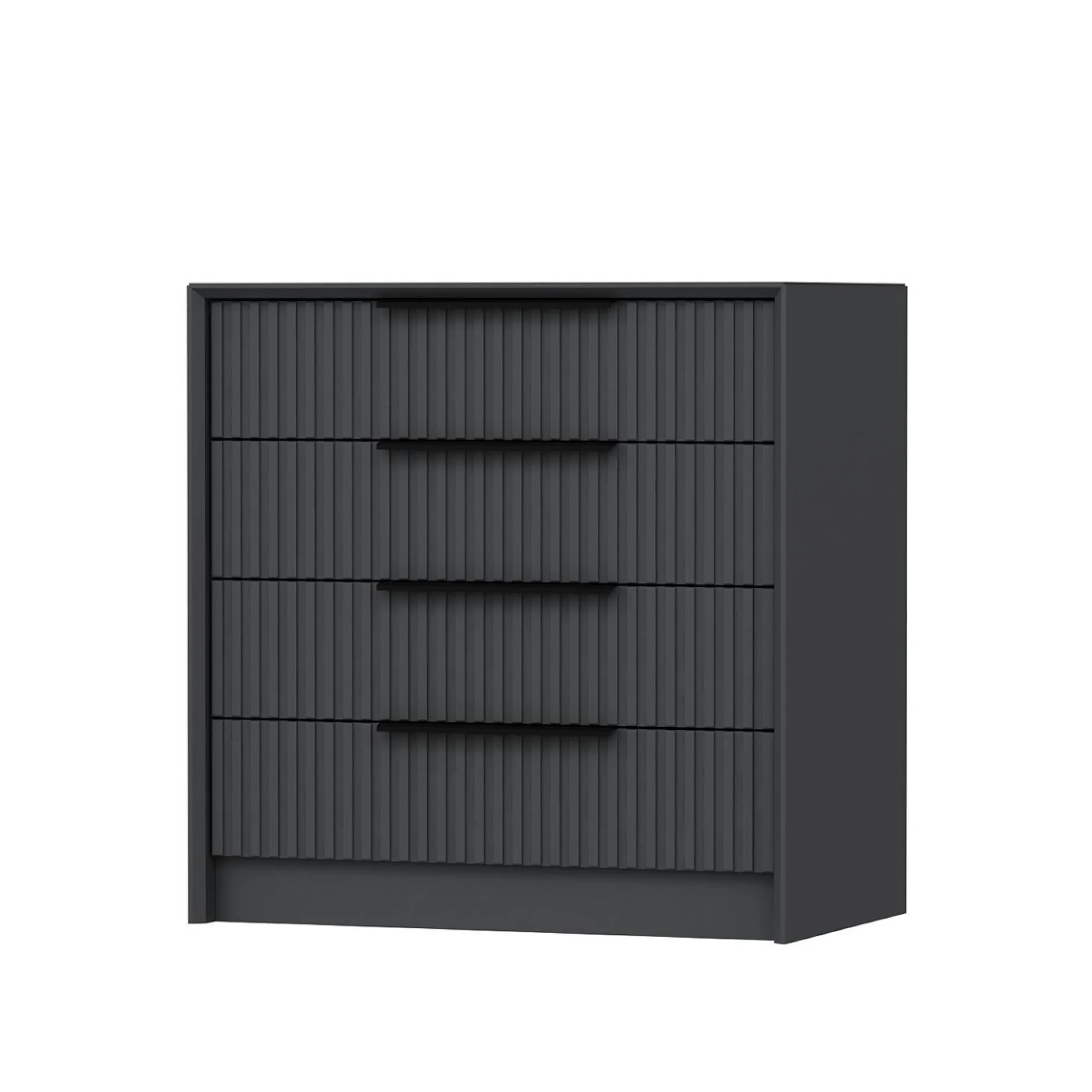 Commode moderne 4 tiroirs grise, façade rainurée BYRON
