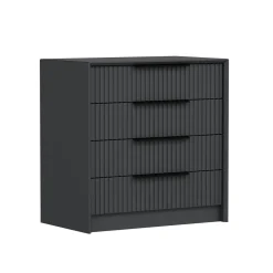 Commode moderne 4 tiroirs grise, façade rainurée BYRON