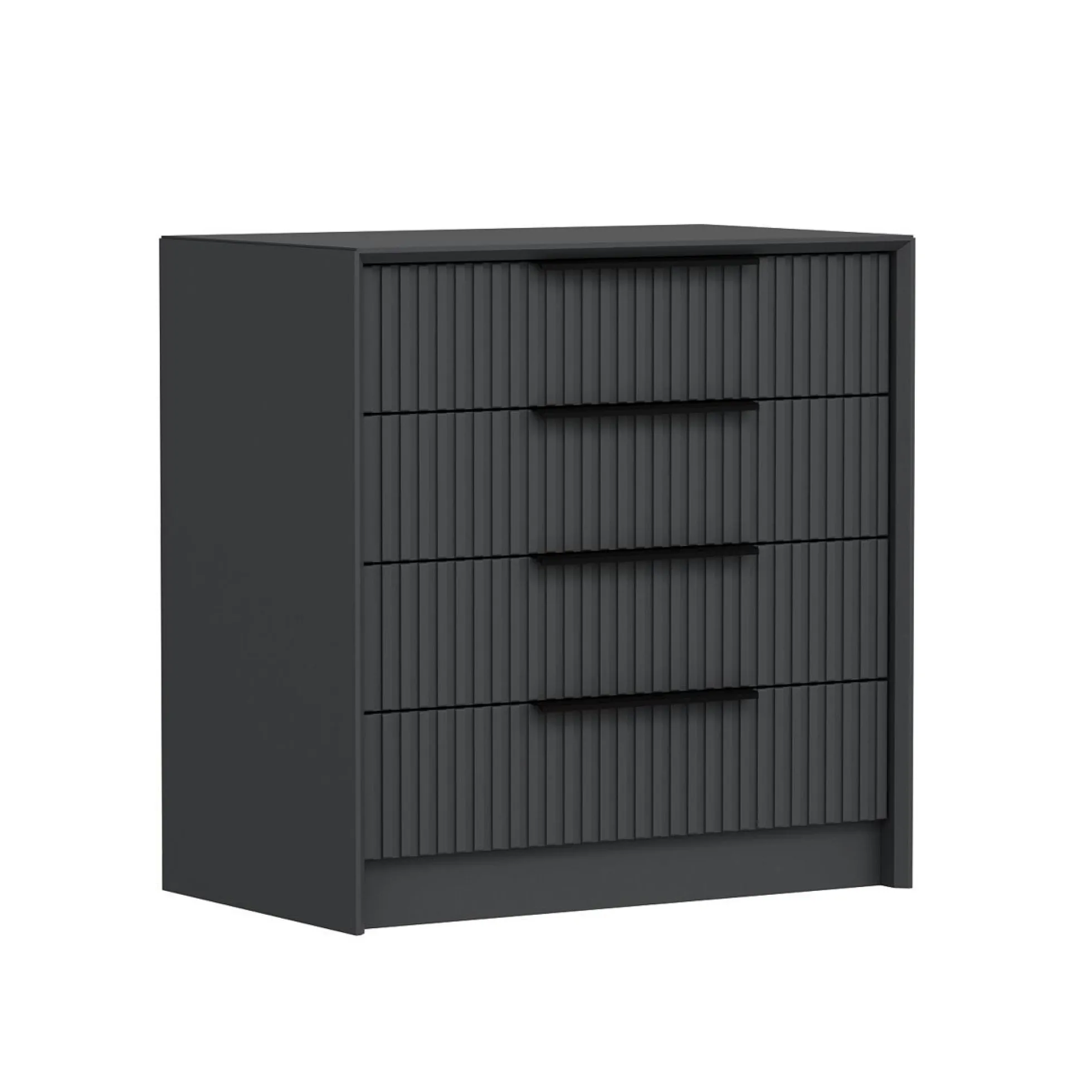 Commode moderne 4 tiroirs grise, façade rainurée BYRON