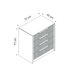 Commode moderne 4 tiroirs grise, façade rainurée BYRON