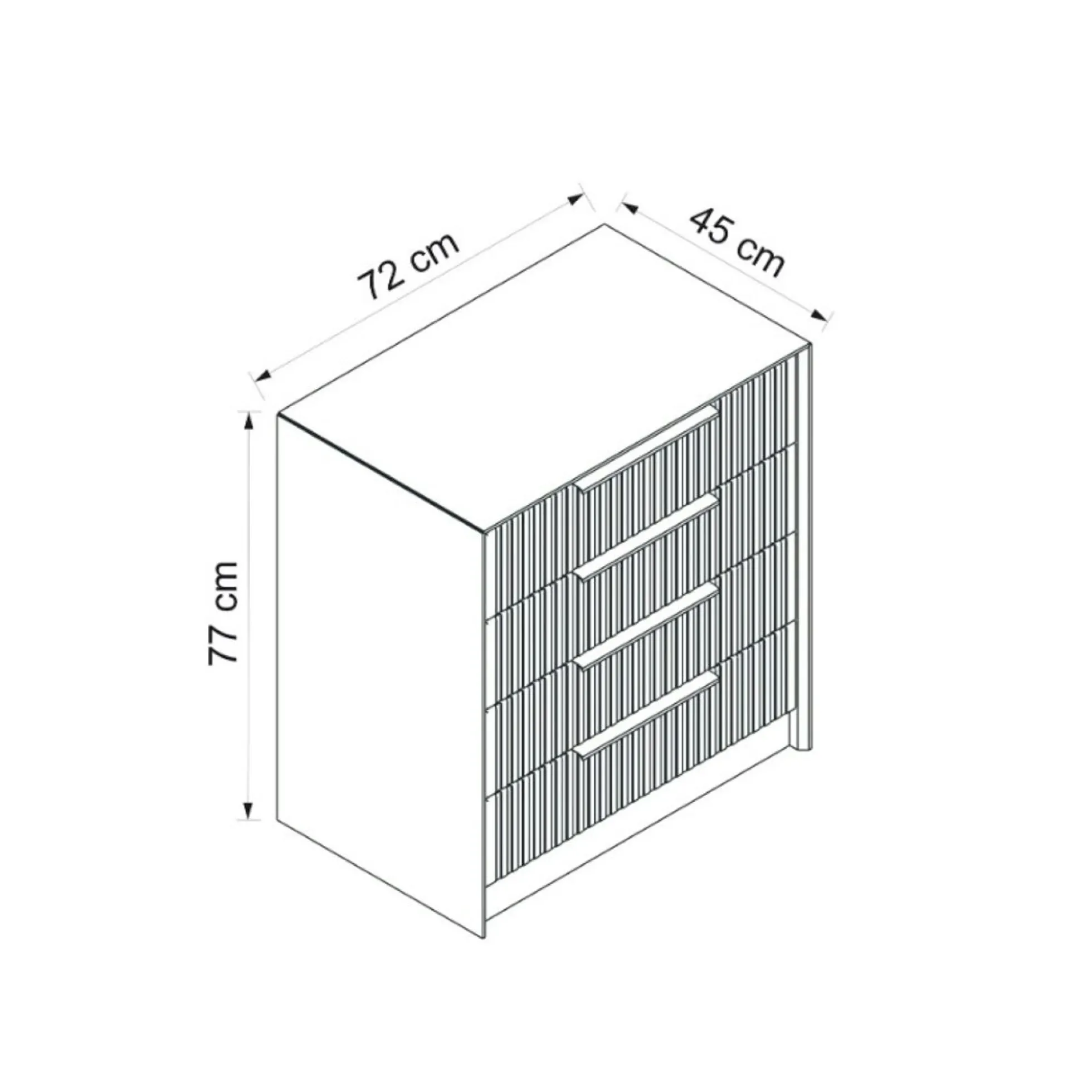 Commode moderne 4 tiroirs grise, façade rainurée BYRON
