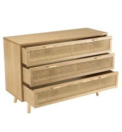 Commode 3 tiroirs bois clair et cannage ALGA