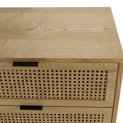Commode 6 tiroirs bois clair et rotin pieds métal PALMA