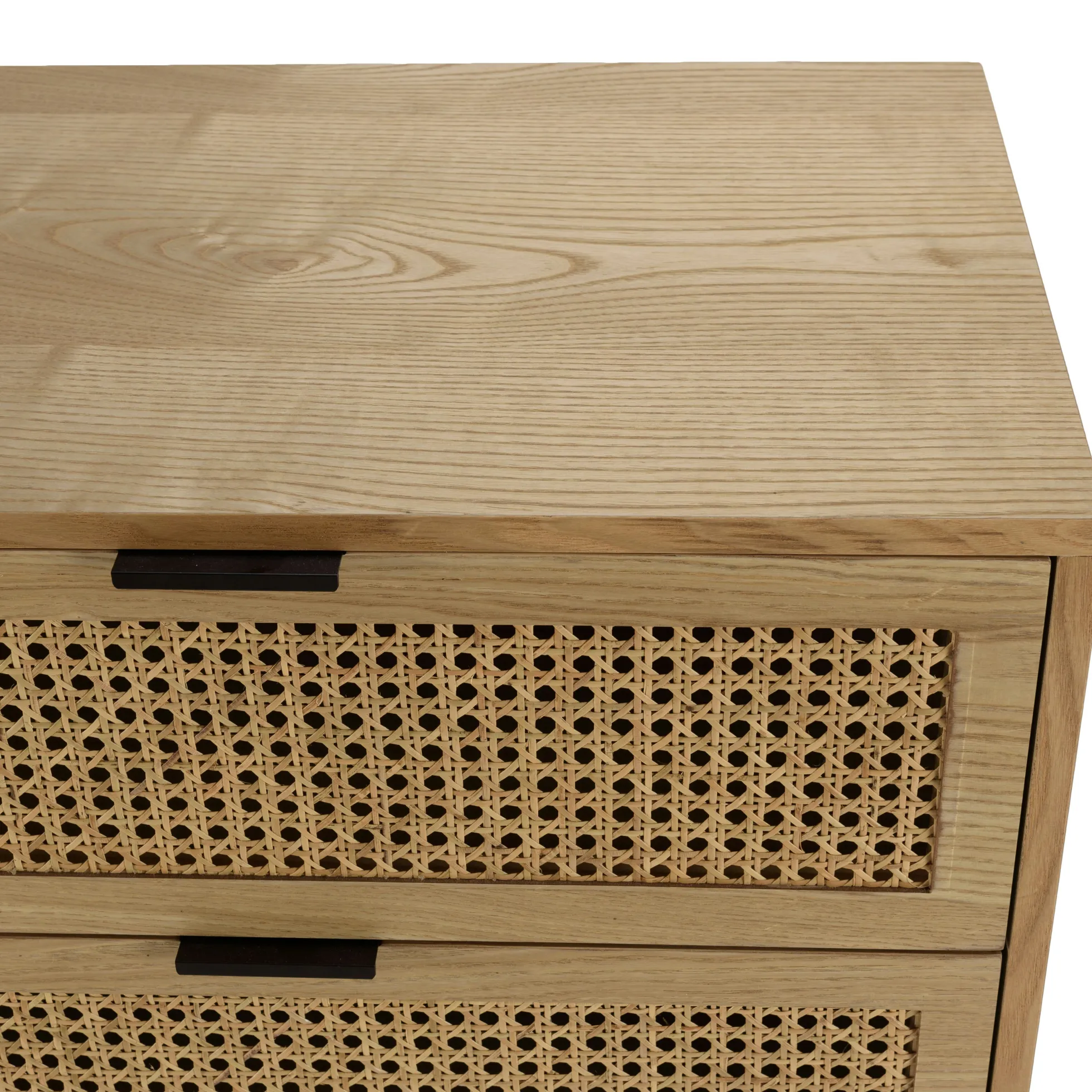 Commode 6 tiroirs bois clair et rotin pieds métal PALMA