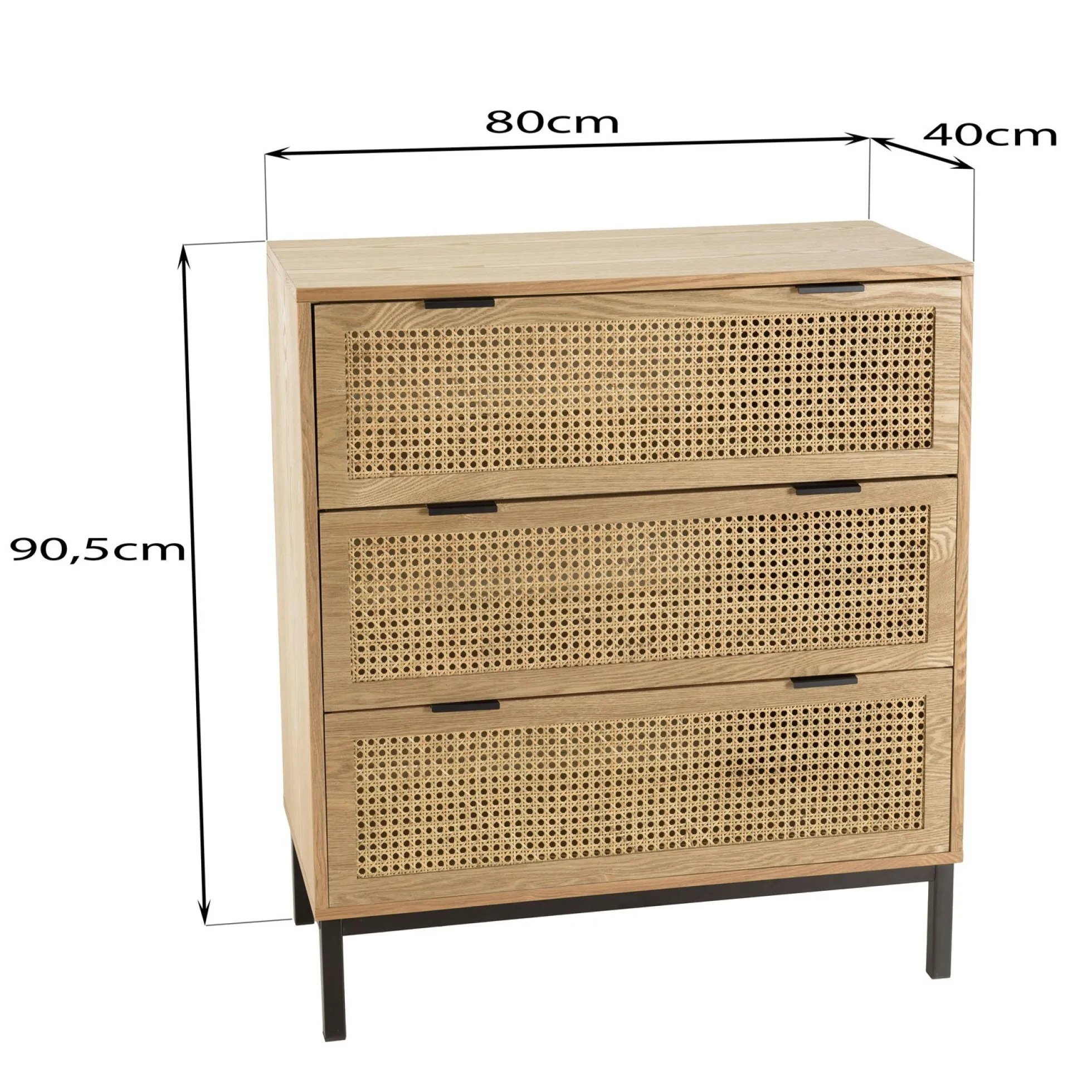Commode 3 tiroirs cannage en rotin 80 cm PALMA