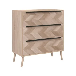 Commode 3 tiroirs décor bois motif chevron ALVA
