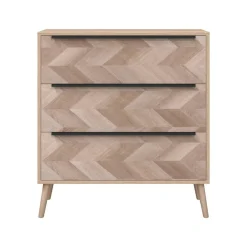 Commode 3 tiroirs décor bois motif chevron ALVA