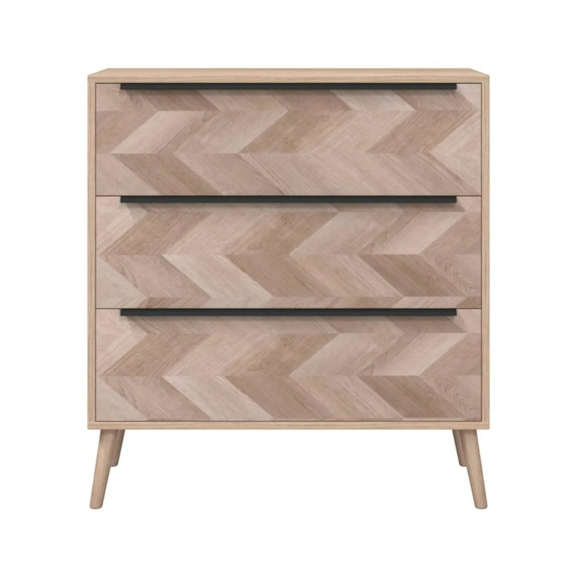 Commode 3 tiroirs décor bois motif chevron ALVA