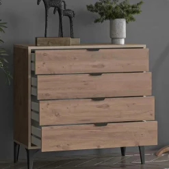 Commode 4 tiroirs décor pin moderne BYRON