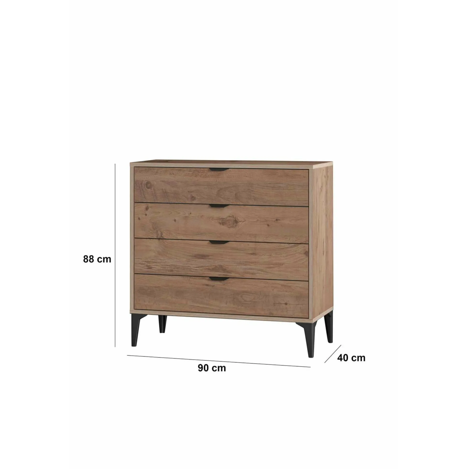 Commode 4 tiroirs décor pin moderne BYRON