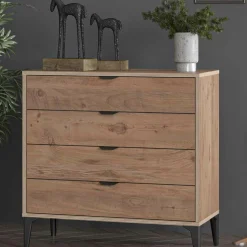 Commode 4 tiroirs décor pin moderne BYRON
