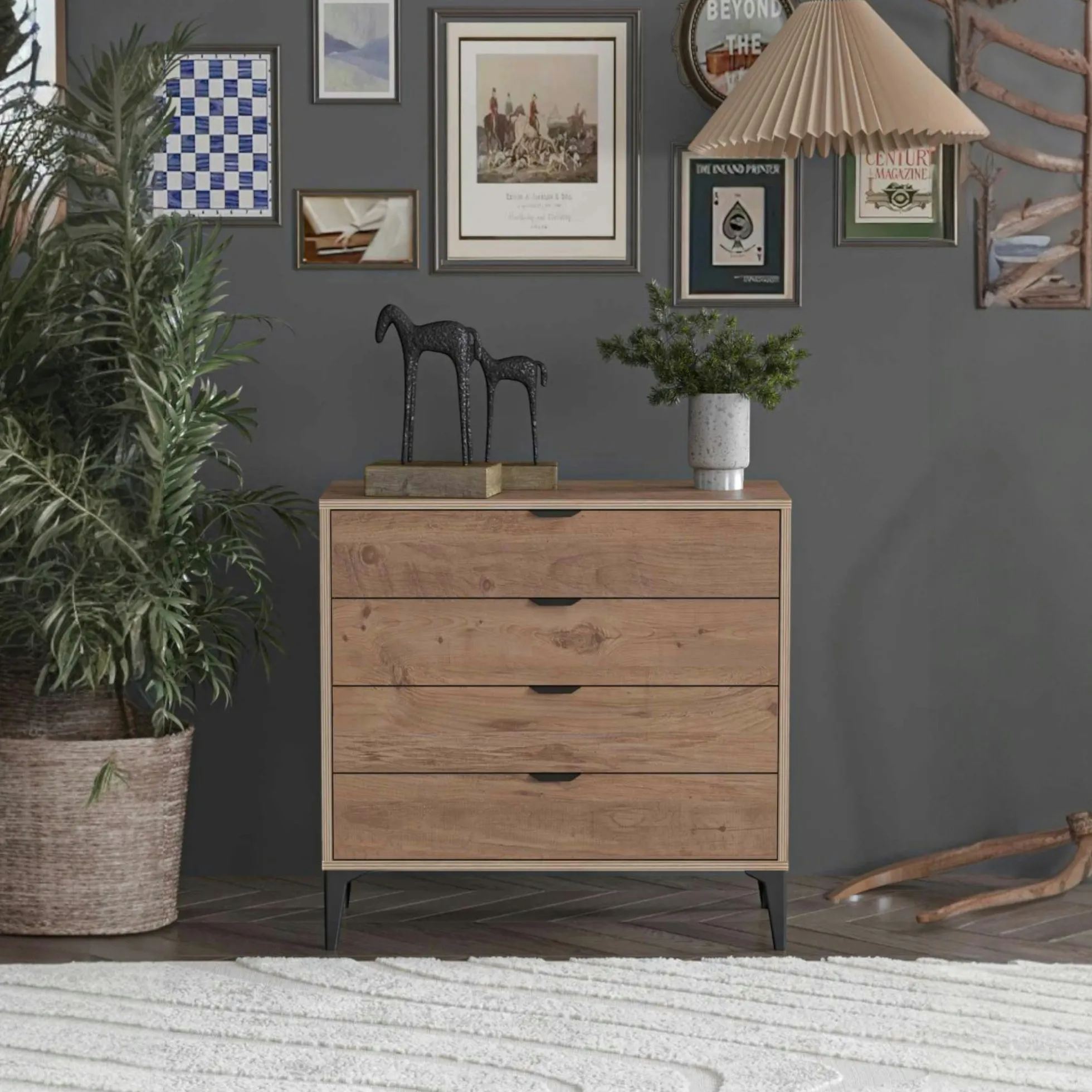 Commode 4 tiroirs décor pin moderne BYRON