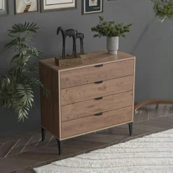 Commode 4 tiroirs décor pin moderne BYRON