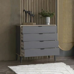 Commode 4 tiroirs gris foncé moderne BYRON