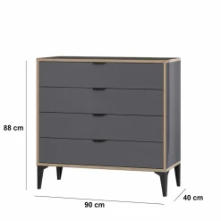Commode 4 tiroirs gris foncé moderne BYRON