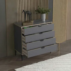 Commode 4 tiroirs gris foncé moderne BYRON