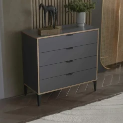 Commode 4 tiroirs gris foncé moderne BYRON