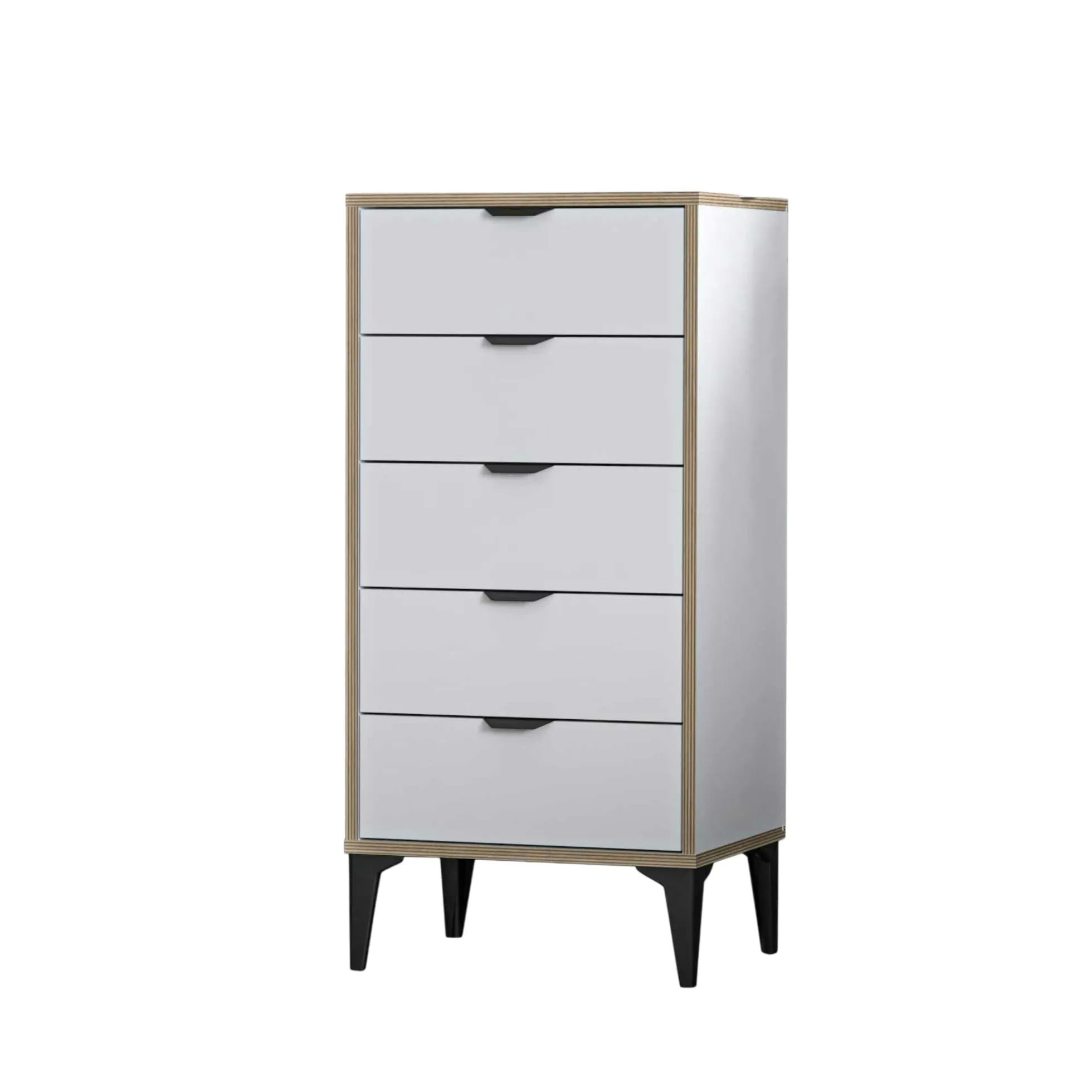 Commode étroite blanche 5 tiroirs BYRON