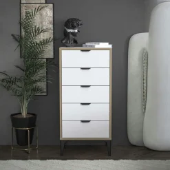 Commode étroite blanche 5 tiroirs BYRON