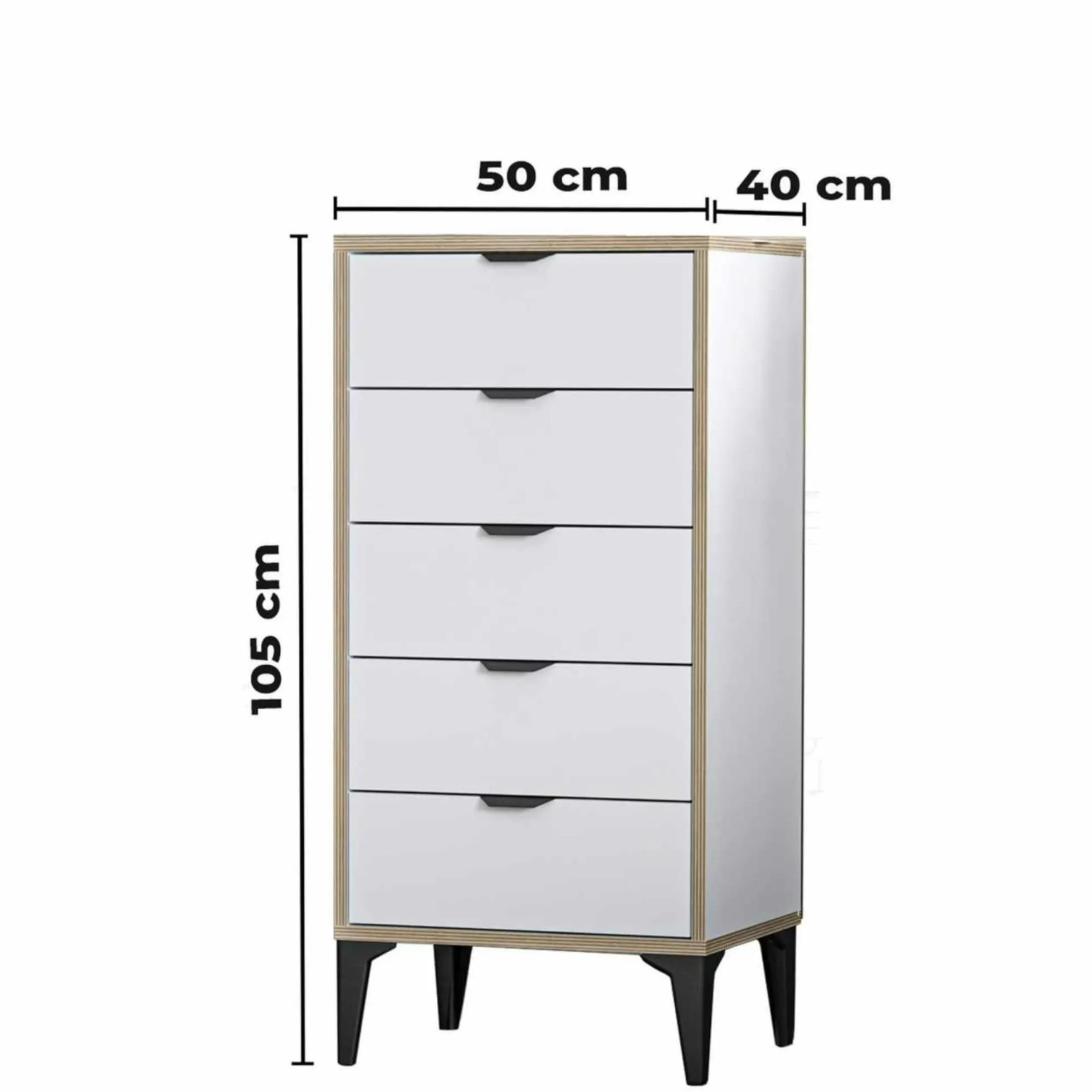 Commode étroite blanche 5 tiroirs BYRON