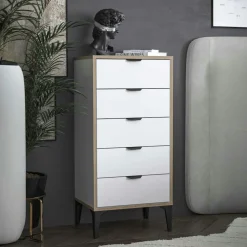 Commode étroite blanche 5 tiroirs BYRON