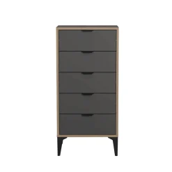 Commode étroite gris foncé 5 tiroirs BYRON
