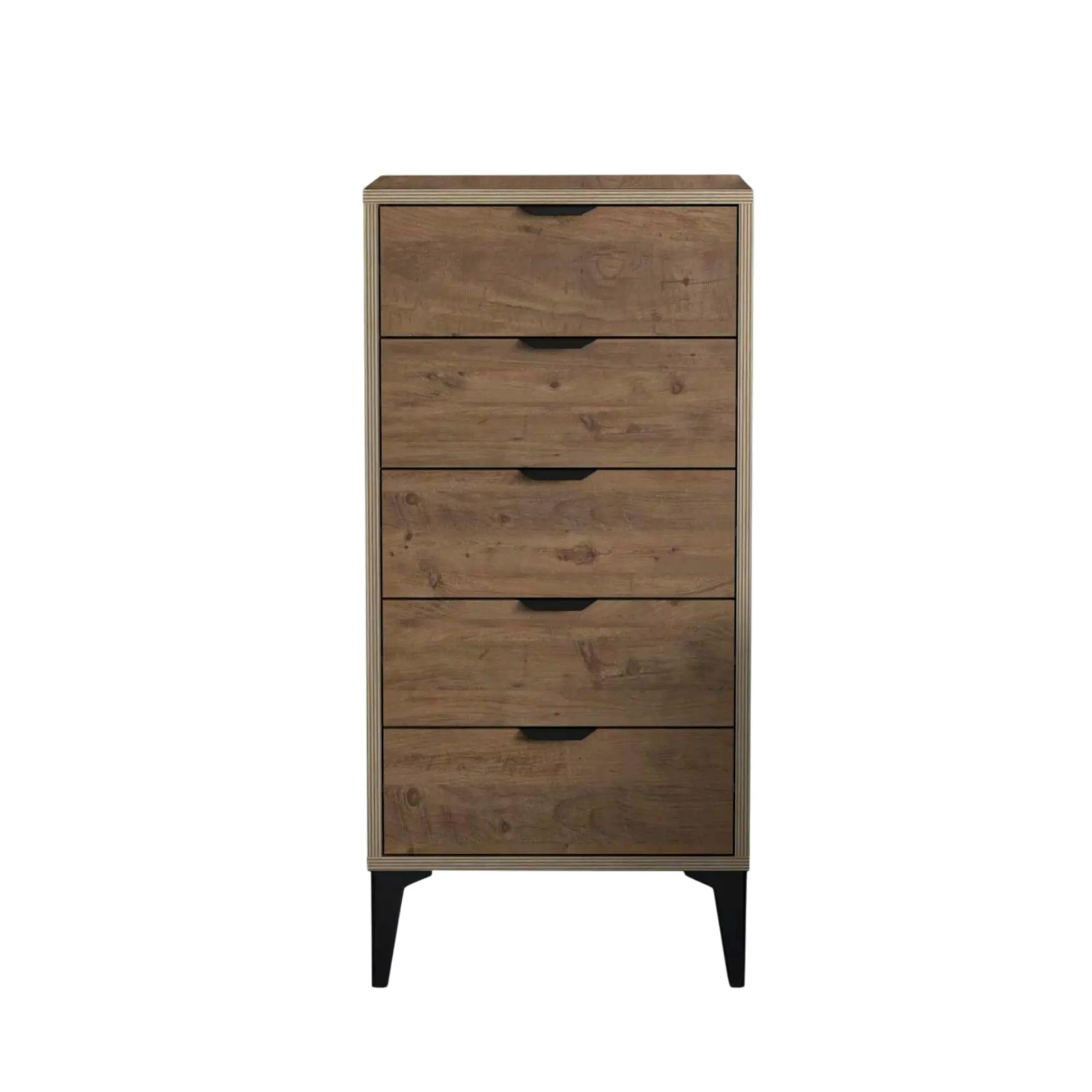 Commode étroite 5 tiroirs décor pin BYRON