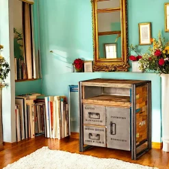 Confiturier bois recyclé 2 tiroirs 1 porte 78x90 CARAVELLE