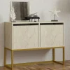 Console basse avec niches de rangement, effet travertin JENA