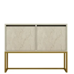 Console basse avec niches de rangement, effet travertin JENA