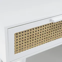 Console blanche moderne 2 tiroirs cannage naturel CALVIA