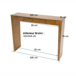 Console bois massif 2 tiroirs MAORI