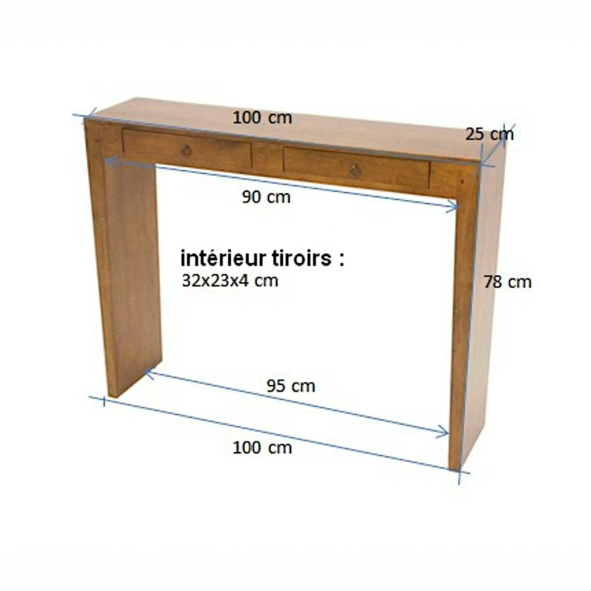 Console bois massif 2 tiroirs MAORI