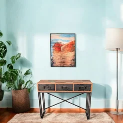 Console bois recyclé 3 tiroirs 120x35x90cm CARAVELLE