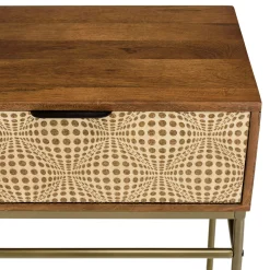 Console bois vintage pieds métal laiton 2 tiroirs graphiques KANHA