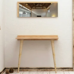 Console bureau effet chêne avec miroir rectangulaire MARFA