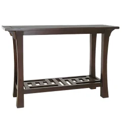 Console Chinoise Hévéa double plateaux - dont un ajouré - et pieds galbés 115x40x76cm MAORI