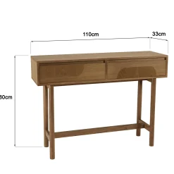 Console couleur naturelle 2 tiroirs décor motif arrondi CORIA