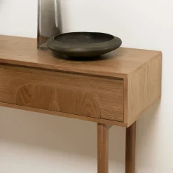 Console couleur naturelle 2 tiroirs décor motif arrondi CORIA