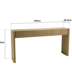 Console couleur naturelle 3 tiroirs design arrondi VELAR