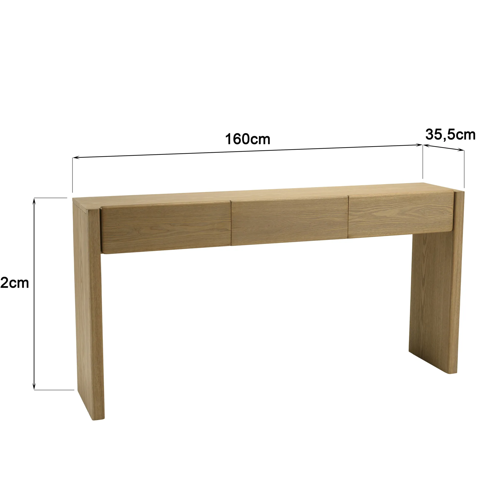 Console couleur naturelle 3 tiroirs design arrondi VELAR