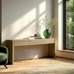 Console couleur naturelle 3 tiroirs design arrondi VELAR