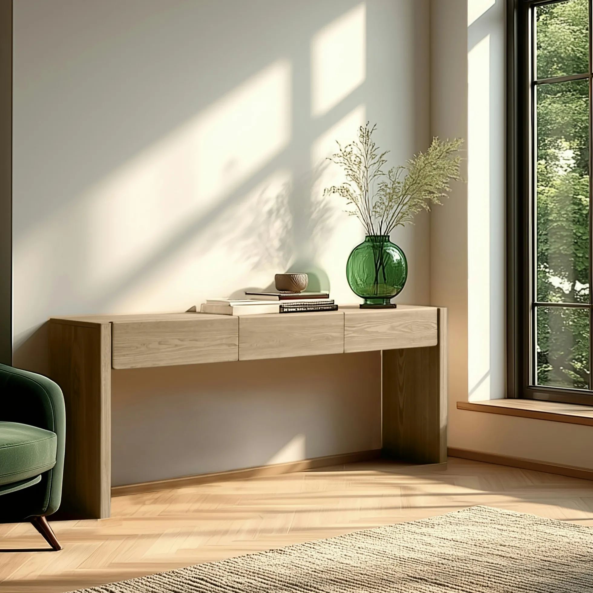 Console couleur naturelle 3 tiroirs design arrondi VELAR