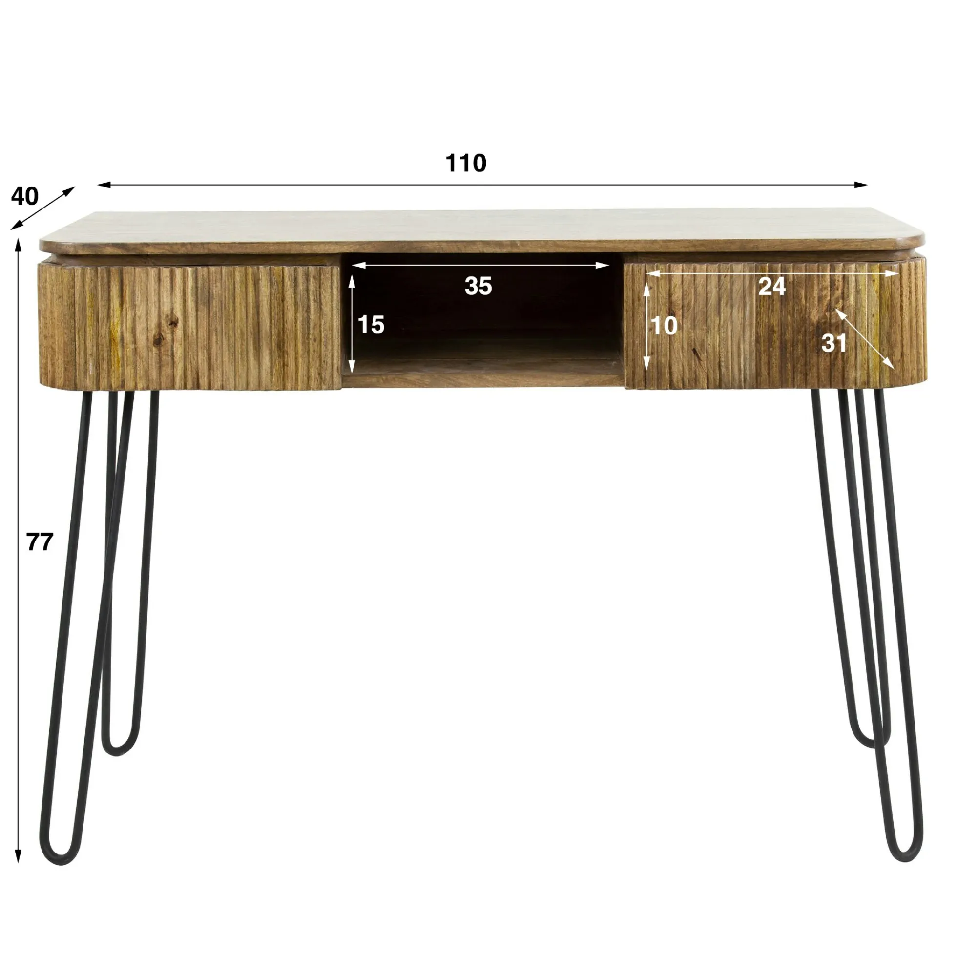 Console de chambre en bois de manguier motif baguette 2 tiroirs DELHI