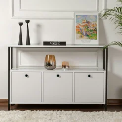 Console d'entrée blanche avec rangement 3 niches JENA