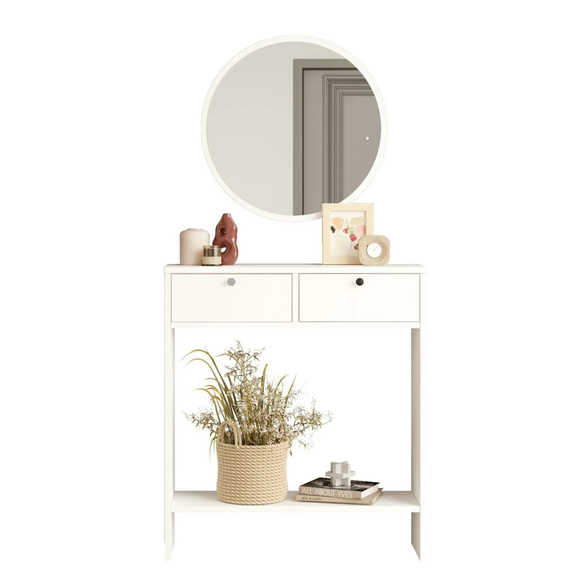 Console d'entrée blanche compacte et miroir assorti MARFA