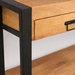 Console d'entrée bois clair métal noir 2 tiroirs MILORA