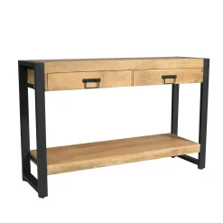 Console d'entrée bois clair métal noir 2 tiroirs MILORA