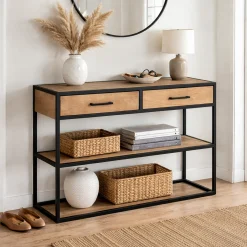 Console d'entrée bois clair 2 plateaux 2 tiroirs RIVANO